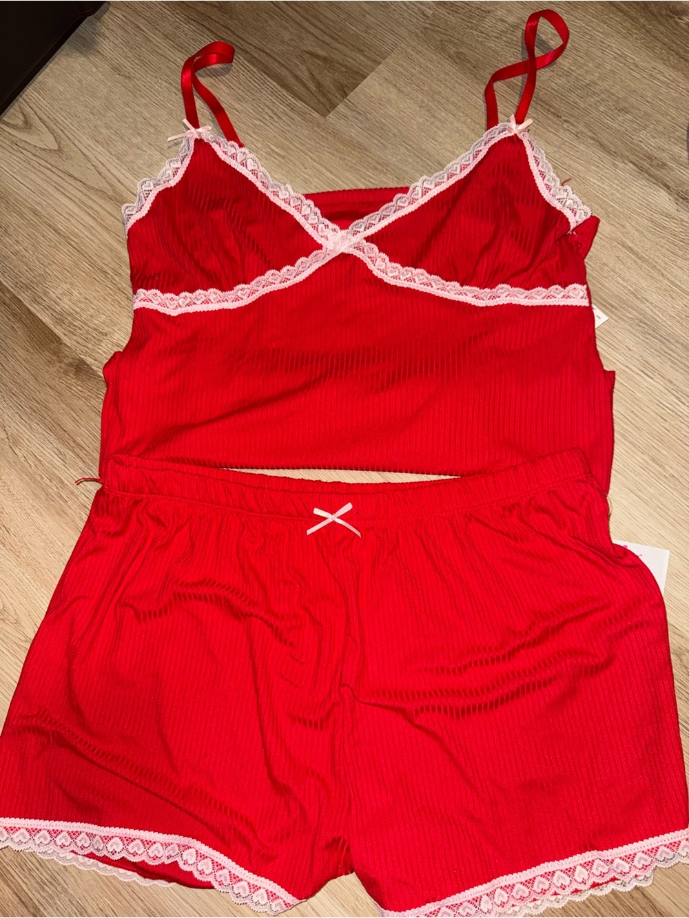 Spoiled Red Lace-Trim Camisole & Shorts Sleep Set